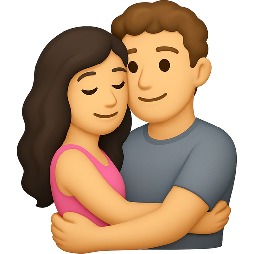 White Brunette long wavy hair pink tank top hugging taller man light brown medium curl hair with grey shirt