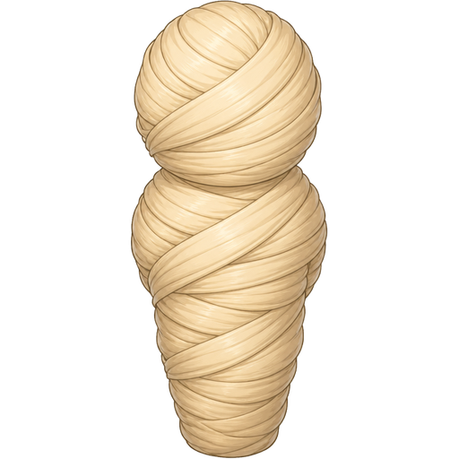 wrapped up and mummified fully covered in a light blonde hair cocoon shaped like boy with arms behind back with light blonde hair completely covered with thick layers non-transparent light blonde hair light blonde hair