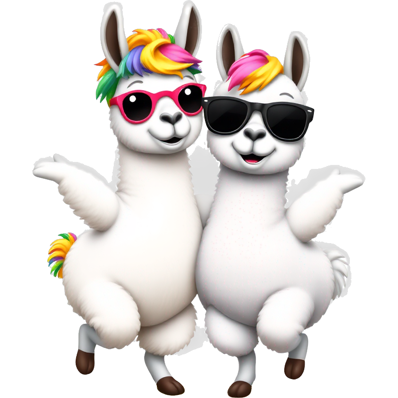 ๐ซ๐จโจ Two whimsical alpacas, one shimmering with a rainbow mane and the other wearing oversized, sparkly sunglasses, dance joyfully beneath a confetti-filled sky as bright paint splatters around them, creating an enchanting canvas of colors! ๐๐ฆ๐