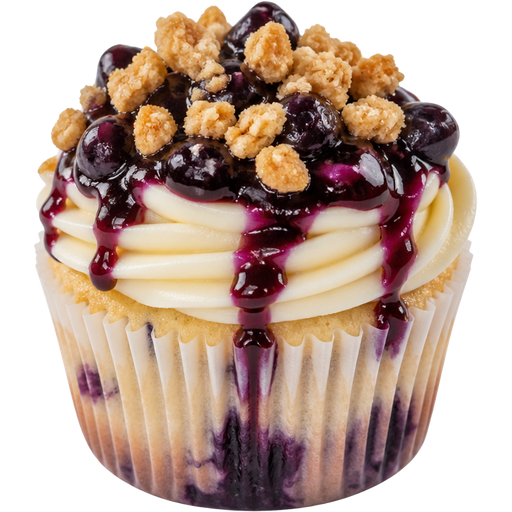 Blueberry Cheesecake Cupcake was Vanilla Buttercream Frosting with Blueberry Compote and Streusel on Top