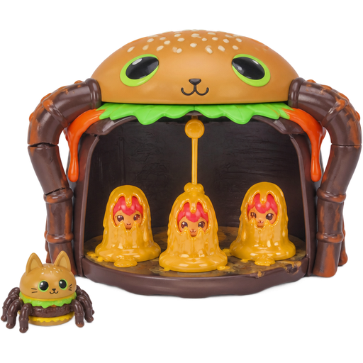 gabby's dollhouse the movie 2 hamburger tarantula cat's lair playset cave three cherry kittens trapped melted cheese cocoons one hamburger tarantula cat figure