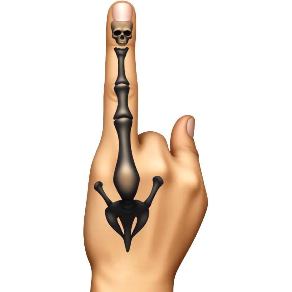 Can you generate a realistic tan hand with a black skeleton tattoo on top the whole hand, and the middle finger sticking up