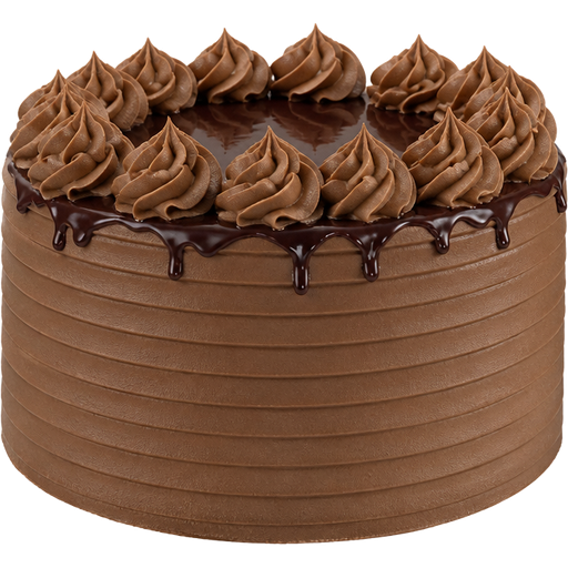 Whole 2-Layered Nutella Cake with Nutella Swiss Meringue Buttercream on the Outside and with Dollops of it at the Top with Chocolate Ganache and The Cake is Hazelnut Brown with Defined Lines on the Outside