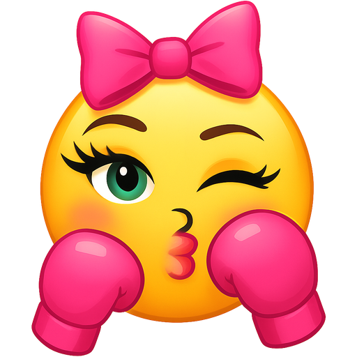 😘🥊🥊🎀 yellow emoji add eye lashes pink blush pink lip gloss eye color green sexy face boxing glove hot pink bow pretty hot pink on top of emojis head