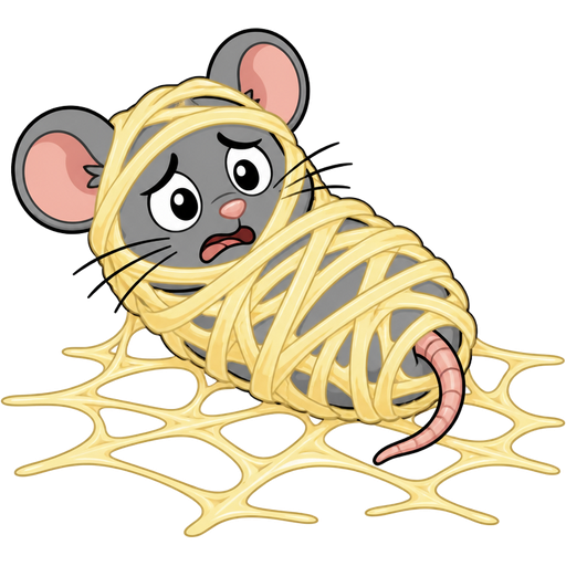 non transparent #FFF4A6 spider cocooned webbed mummified mouse worried with #FFF4A6 spider slik webbings on the ground
