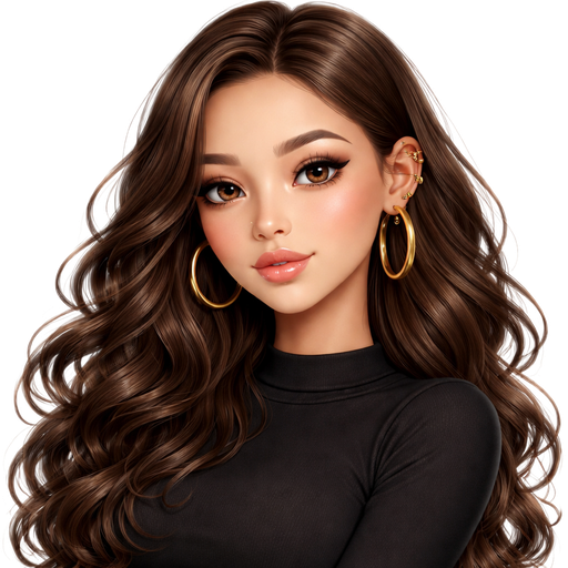 A Asian girl with long brown curly hair with a tight long sleeve black top make her hair more curly and give her lashes give her gold hoop earrings and lots of gold ear piercings take away a few of the earrings and make her eyes more aesthetic and make her aesthetic make her look wasian make her a bit less Asian and make her lips glossy and a bit bigger