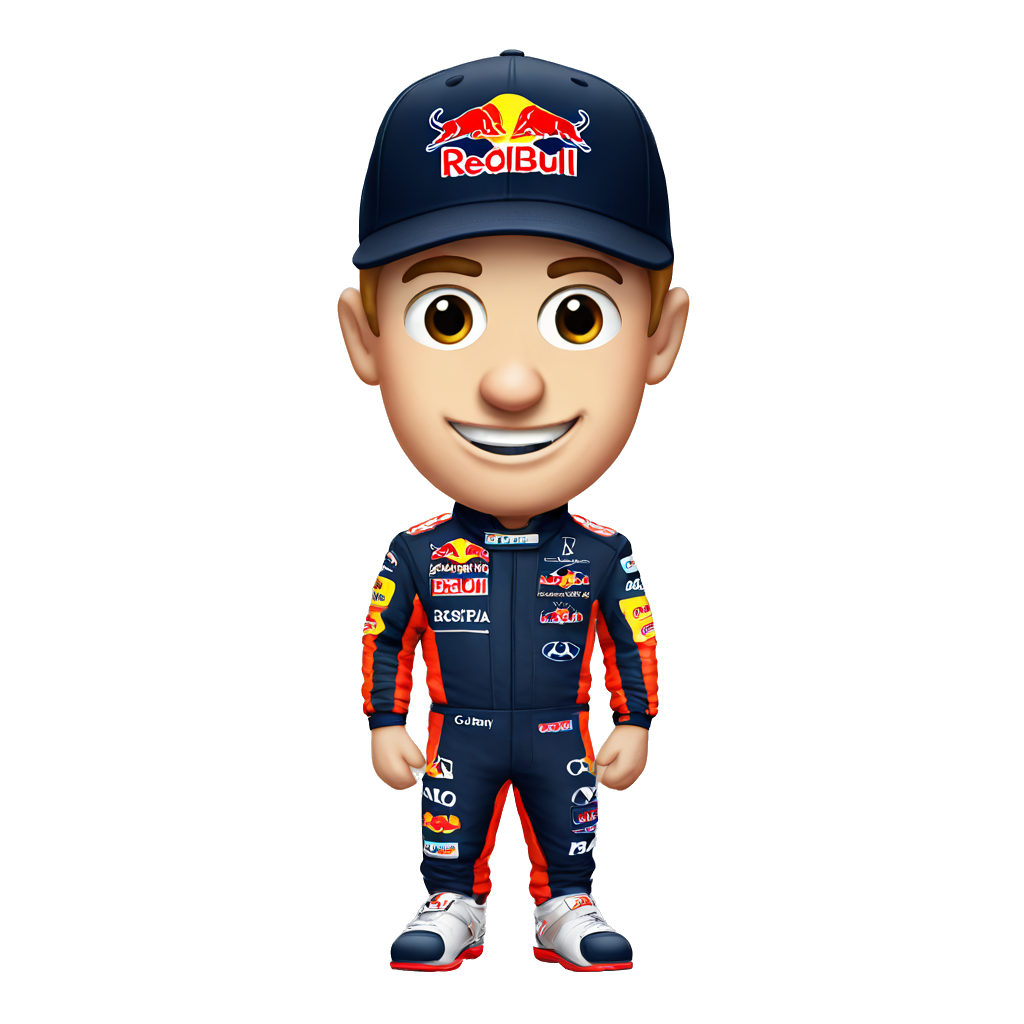 Max Verstappen in redbull gear from formula 1, he is wearing a cap. It should look like a real emoji
