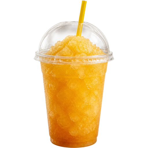 Lemon Iced Tea Shaved Ice Slushie in a Plastic Cup and Plastic Dome Lid with a Straw Mixed in with Extra Syrup