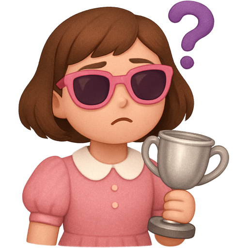 Girl short brown hair with a pink dress and a stanely cup she has to be preppy with pink sunglasses and a purple question mark with sunglasses and a question above her.