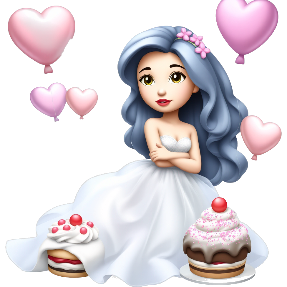 πβ¨ A dreamy, enchanting character with sparkling eyes and luscious lips, draped in a flowing, iridescent gown that twinkles like stars. Heart-shaped balloons float around, while a delicious dessert festooned with edible glitter sits enticingly nearby, tempting all who gaze upon it. π°π
