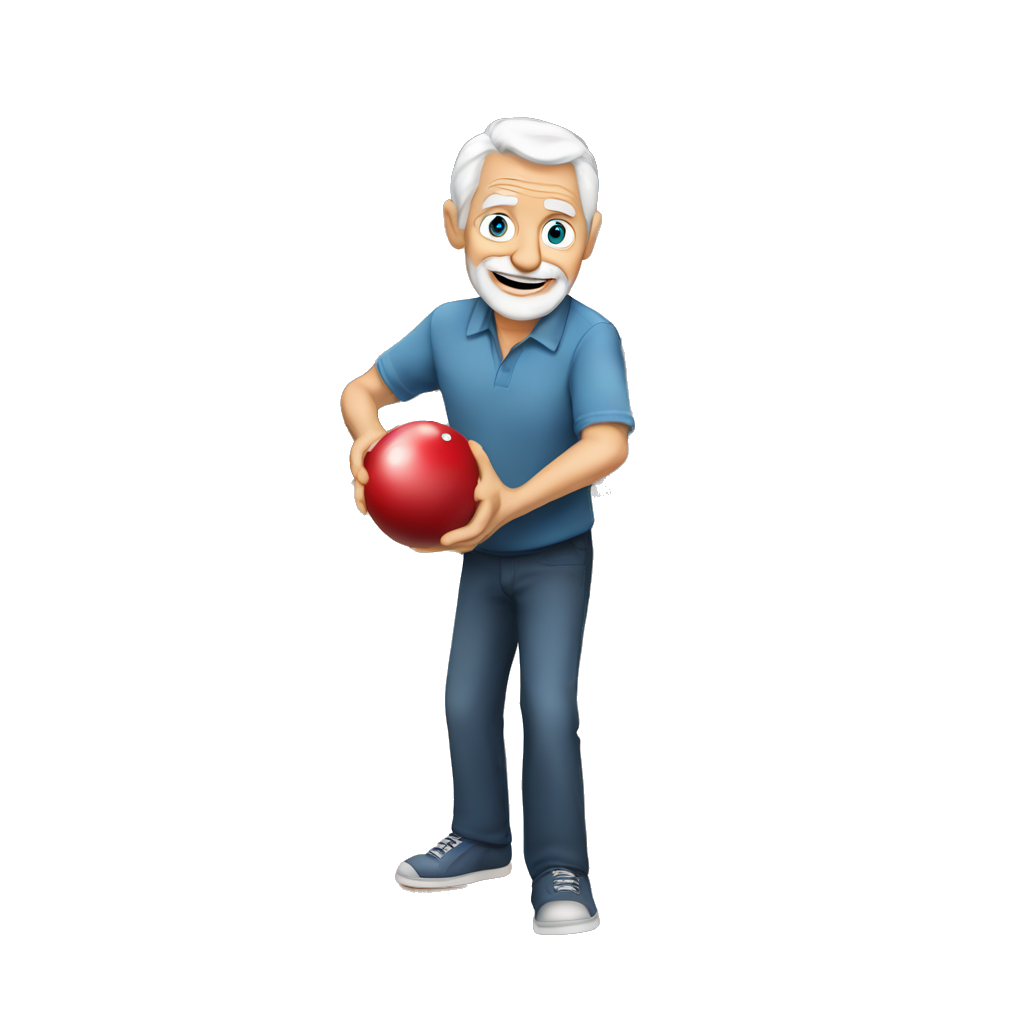 Bowling alley and bowling pins 76 year old Man with gray hair and blue eyes at bowling alley swinging bowling ball down the alley with black background