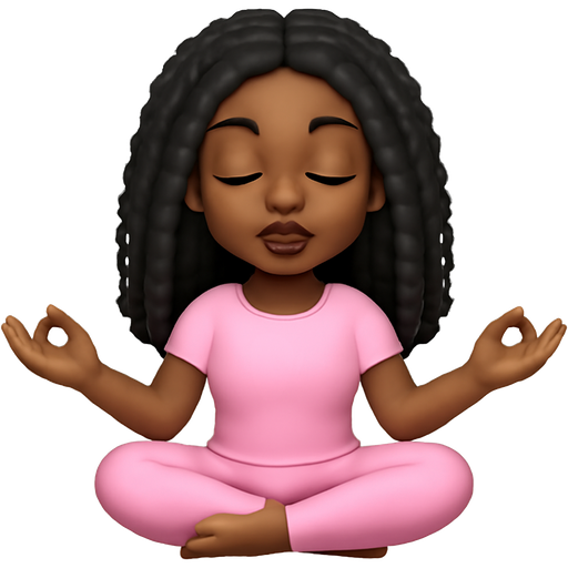 African American girl with long black curly hair, long eyelashes, and big lips doing yoga in a light pink outfit