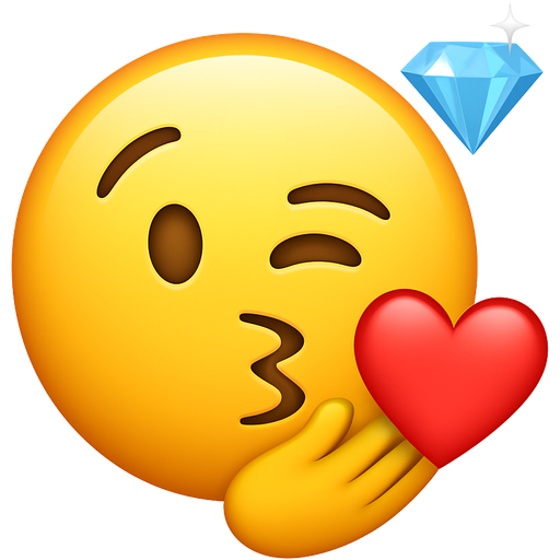 kiss face hand flipped upside down right near lips on top of hand, touching lips, a diamond and a red pink heart add fake las