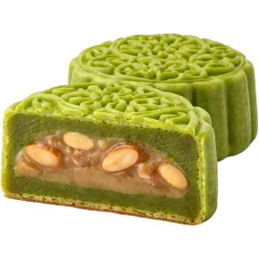 Green Tea White Lotus Paste with Light Brown Filling in the Middle iddle Mooncake with Roasted Kuachi