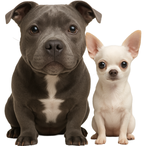 Cute as a una pitbull blue con una chihuahua blanca alado de la pitbull sentadas las dos emoji, adorable animal character, expressive face
