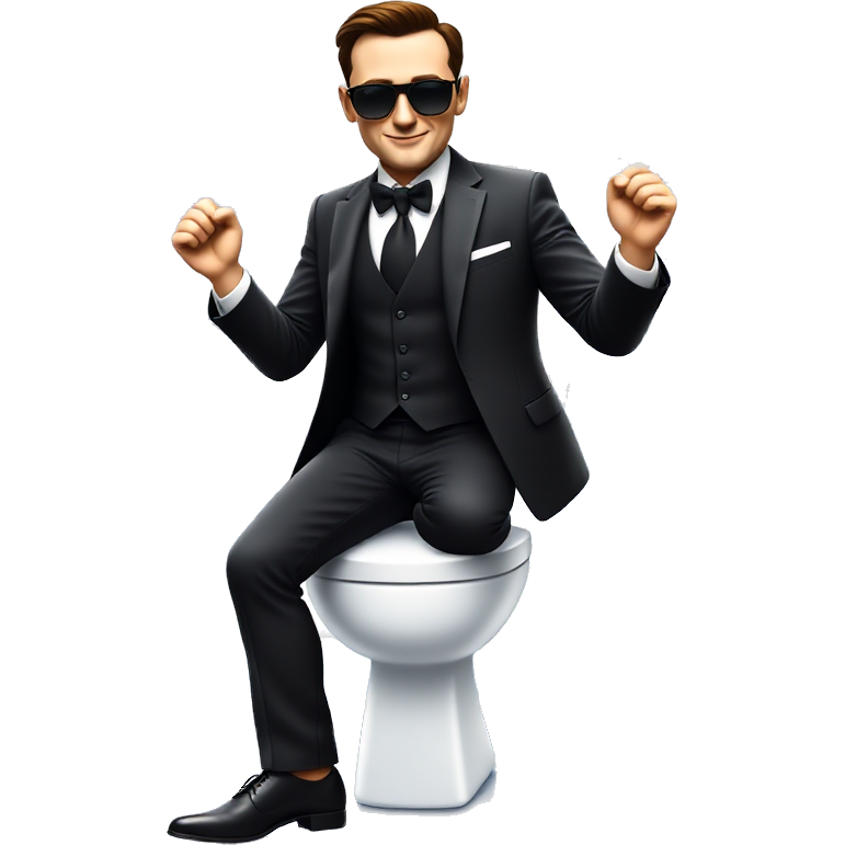 "Skibidi, Toilette" becomes "Dapper Dancer" – a stylish figure in a sleek suit with oversized sunglasses, grooving on a glimmering dance floor. Instead of a toilet, there's a sparkling fountain, where water dances in rhythm with the beats, surrounded by shimmering lights and vibrant colors.