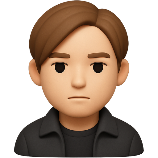 Emoji-style 3D render of Leon S. Kennedy, clean smooth surface, simple realistic proportions, brown side-parted hair, calm serious expression, dark jacket and shirt with minimal detail, neutral matte finish, soft even shading, modern emoji icon style, not plush, not vinyl, not toy, clean white background.