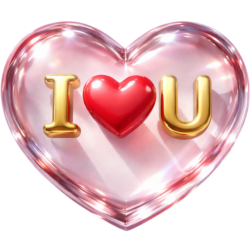 I ❤︎U written inside a beautifully shaped 3D heart that looks like it's puffed out for a realistic 3D effect. Heart should be see through clear looking can have tint of color