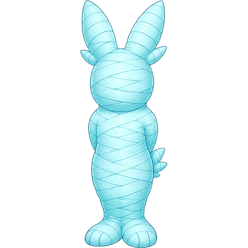 wrapped up and mummified fully covered in a #B8FFFF spider slik cocoon shaped like scorbunny anthro furry with arms behind back with #B8FFFF spider slik wrappings completely covered with thick layers non-transparent #B8FFFF spider slik wrappings #B8FFFF