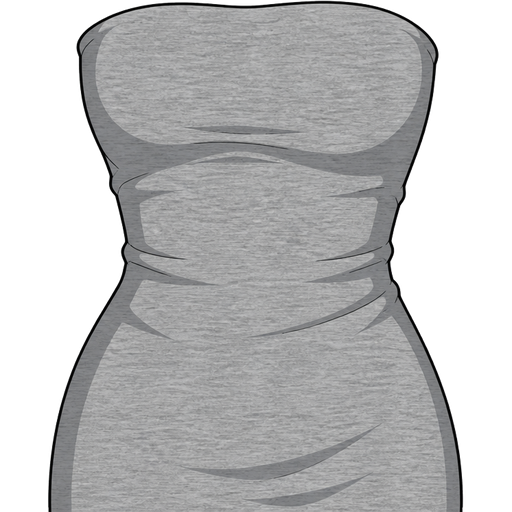 ghibli style | isolated strapless heather-grey body con dress | view: close up + top half only | ghibli style | vector-cartoon | matte cel-shading | bold smooth black outlines