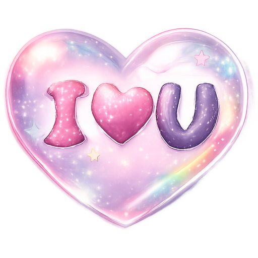 I❤︎U written inside a beautifully shaped 3D heart that looks like it's puffed out for a realistic 3D effect. Heart should be see through clear looking can have tint of color