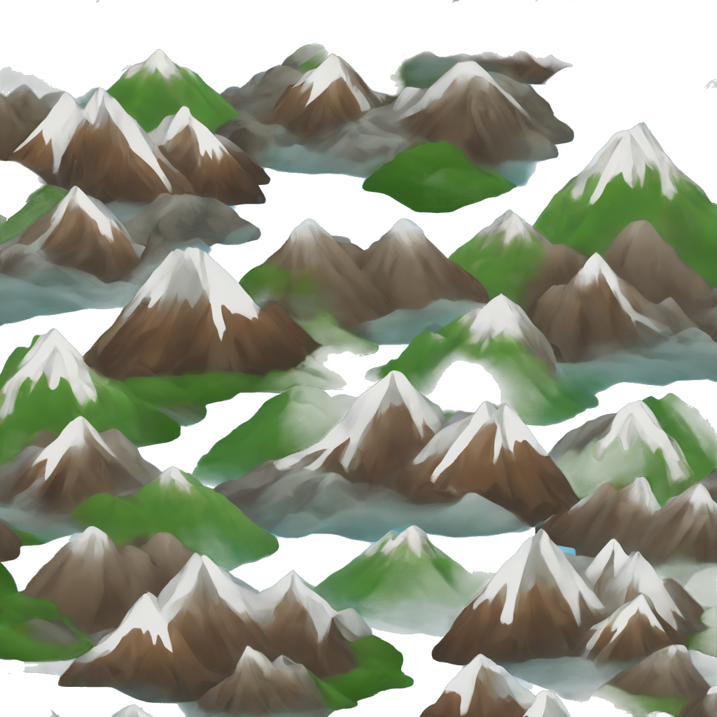 Brown, green, grey and white mountain plus blue lake with soft rounded edges 🏔️ (All over transparent background)
