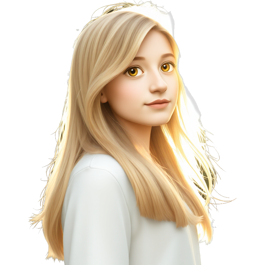 "Girl with blonde loose hair, sunlight filtering through trees, soft pastel colors, dreamy atmosphere, Gen Z vibe."