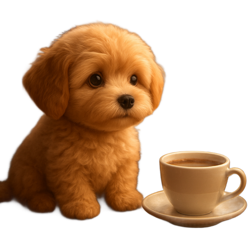 Create a realistic 3D emoji of a Maltipoo puppy sitting by a café window in Vienna on an autumn morning, in the Apple emoji aesthetic. The puppy has a warm caramel coat, big round eyes, and a tiny black nose. Outside the window — falling orange leaves and a hint of a street violinist in the distance. The puppy looks peaceful and dreamy, enjoying the cozy sound of music and the smell of coffee. Style: realistic 3D Apple-style, warm golden light, soft textures. Mood: calm, artistic, nostalgic