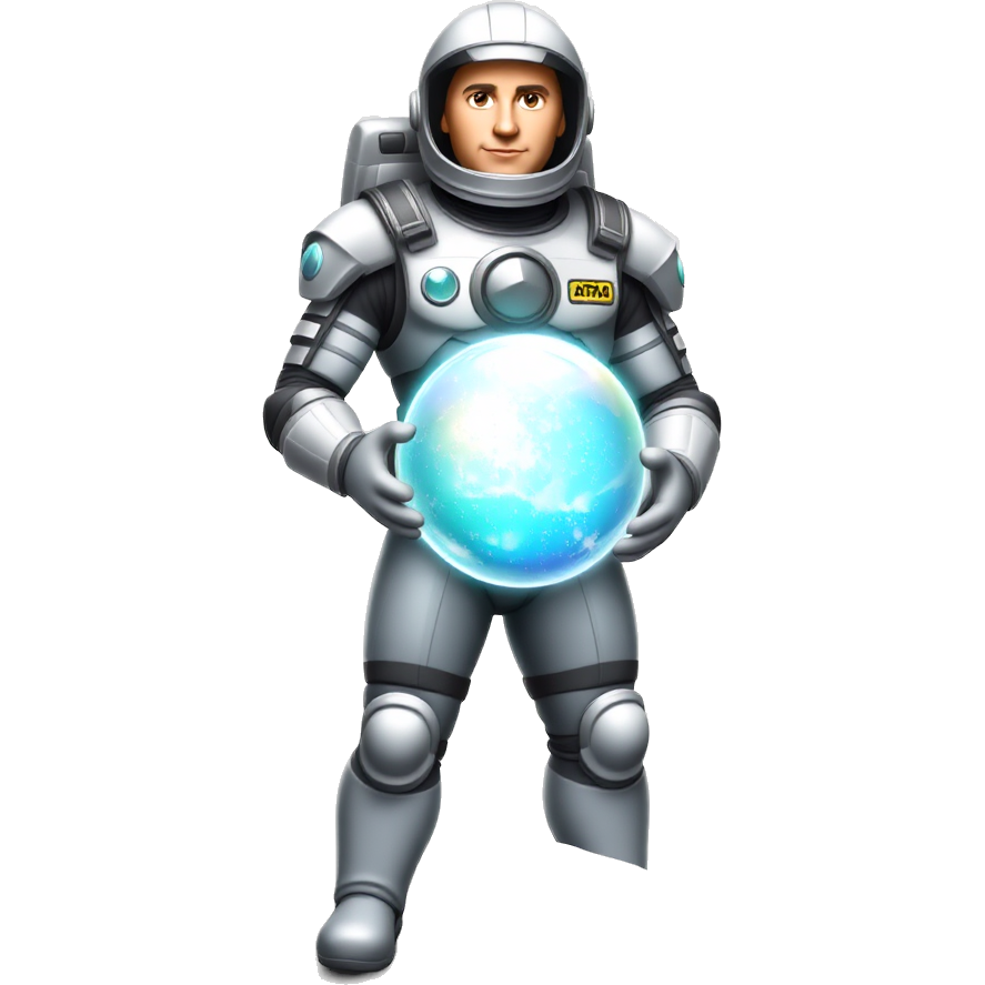 "Matt Sturniolo donning a futuristic space outfit, complete with sleek silver armor and glowing accents, holds a dazzling crystal orb that twinkles with starlight. The orb pulsates with vibrant colors, reflecting the cosmos around him, as he stands atop a floating asteroid, ready for an intergalactic adventure."
