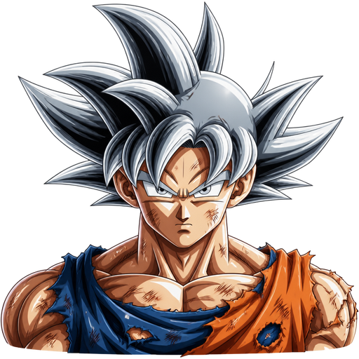 Goku in ultra instinct form highly detailed don’t miss a single detail and make his clothes a bit broken of like he’s been fighting a bit and also do it as good as you can