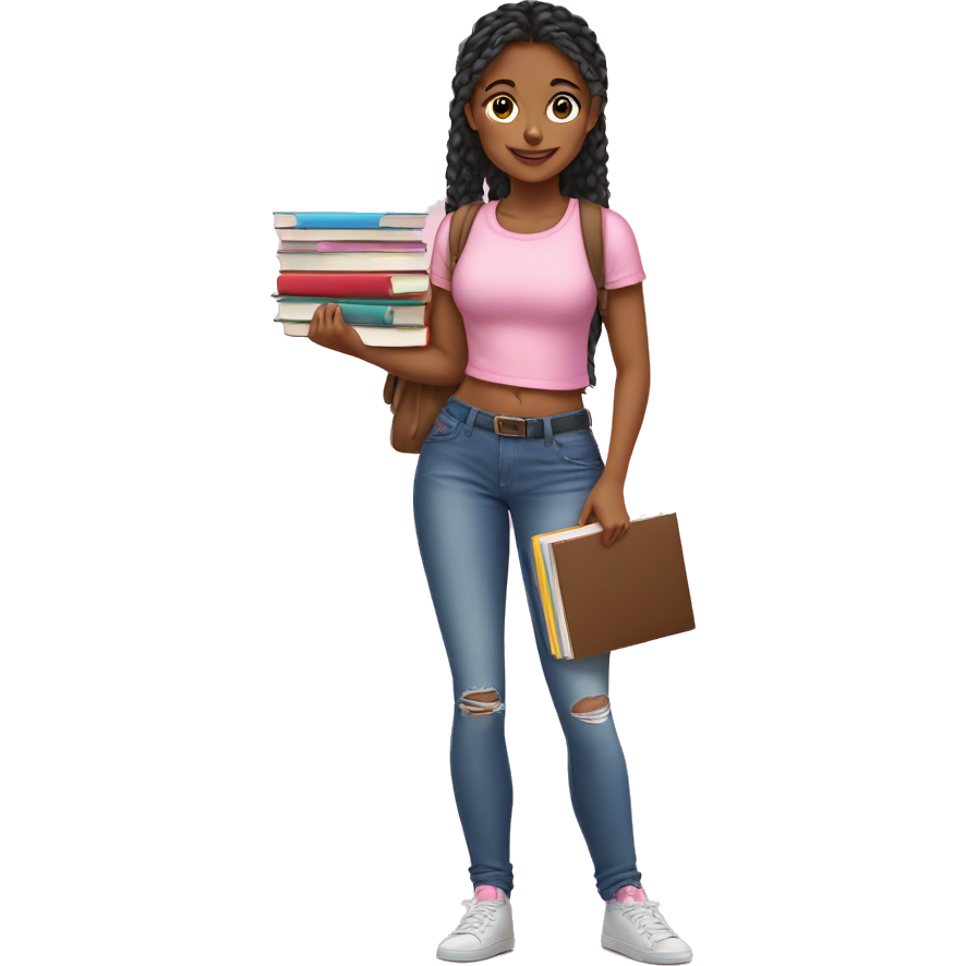 Hot pretty girl going to school wearing crop top and low rise jeans carrying her books and her hair tied in a pink ribbon