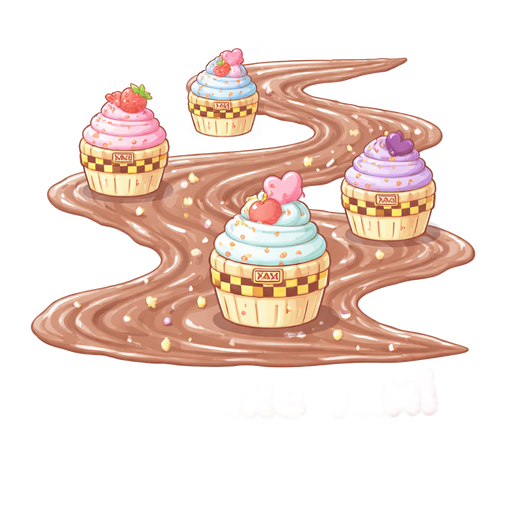 • Draw a wavy line → chocolate river 🍫 • Add a few squiggles for cupcakes stuck 🧁 • Label: “Chocolate River” and “Cupcake Taxi”