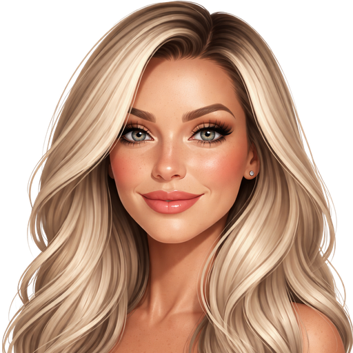 48 year old baddie with full but not too big lips a slight bumpy nose cheek bones with freckles gray eyes long lashes nose stud fair skin with long slightly wavy ice blonde hair and dark roots parted to the side smiling