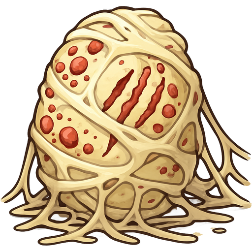 #FFFEED slikworm cocoon upright with claws marks and red blisters and red warts and red clusters #FFFEED covered with #FFFEED very huge coating of #FFFEED slik and very huge #FFFEED slik wrappings and #FFFEED webbings #FFFEED very large coating of #FFFEED slik and very huge #FFFEED slik wrappings and #FFFEED webbings #FFFEED on the ground just like blooderfly slikworm cocoon for dungeon fighter online game emoji, artistic style