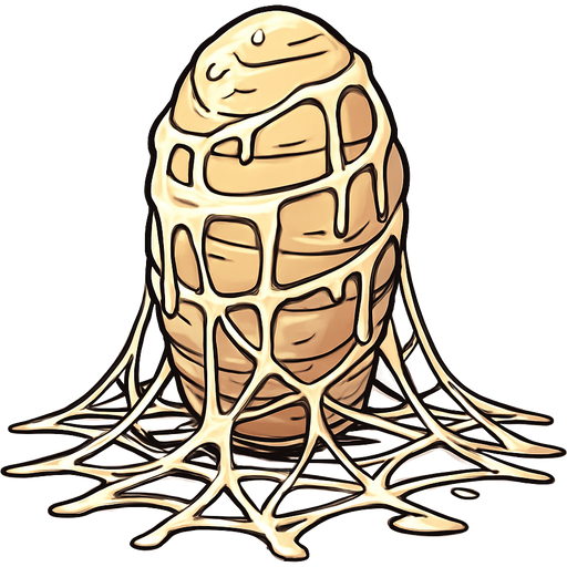 huge slikworm cocoon upright with covered with very huge coating of slik and very huge slik wrappings and webbings very large coating of slik and very huge slik wrappings and webbings on the ground