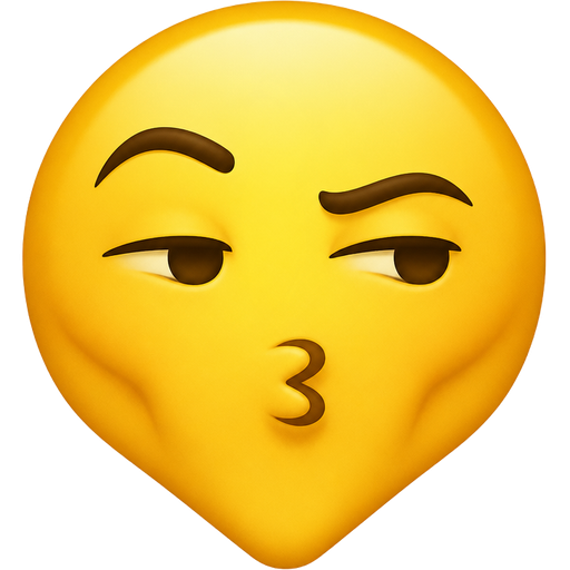 A normal yellow round circle for face emoji but make the emoji have rizz, and have a have a very pointy jawline and make him doing like Kissy lips