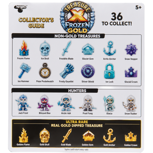 moose toys treasure x frozen gold collectors guide non-gold-treasures with names and hunters with names and and ultra rare real gold dipped treasure