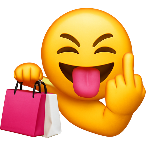 😝+🖕+🤜+🛍️+ 🦵shopping bags are pink and white with the two bags in the left hand and the middle finger on the right side
