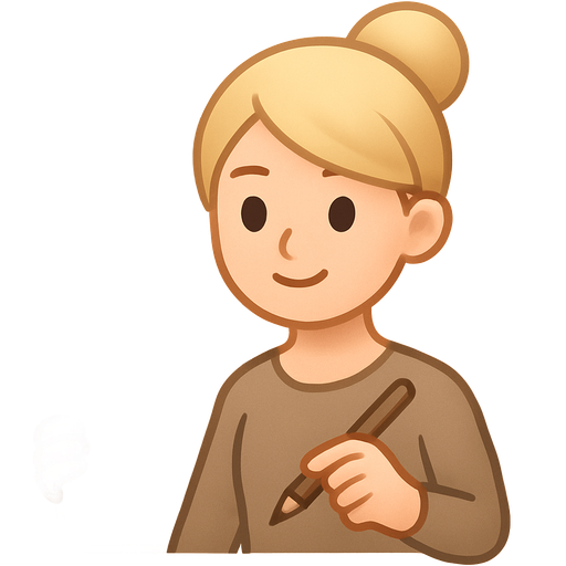 Blonde woman with hair up and a side fringe designing an office / being an interior designer - make aesthetically pleasing and beige / brown colours