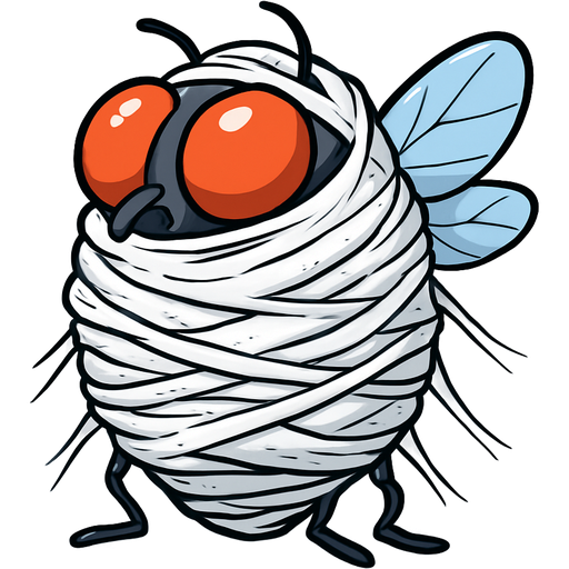 webbed and cocooned housefly wrapped up completely covered entrapped in a with very huge coating of sticky slik cocoon and very huge spider web slik wrappings sliken cocoon tightly