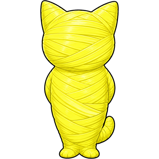 wrapped up and mummified and cocooned fully covered in a #FAFF6B spider slik cocoon shaped like morgana anthropomorphic cat Persona 5 with arms behind back with #FAFF6B spider slik wrappings completely covered with thick layers non-transparent #FAFF6B spider slik wrappings #FAFF6B