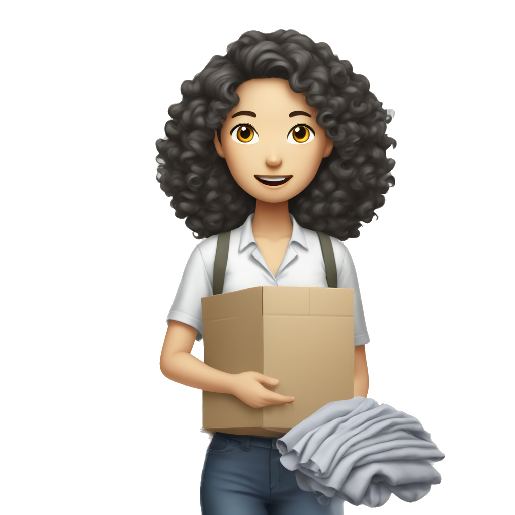 A pale colored skin asian women with curly hair is busy packing up her clothes for travel to south east asia