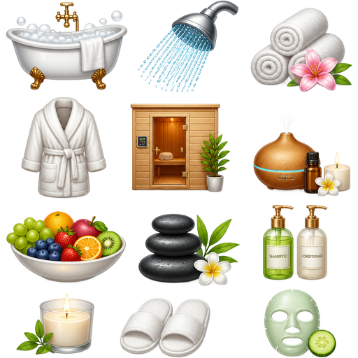 Make emojis when your at the spa. For example, a picture of a bubble bath(nobody in the tub), a shower head with water spitting out, and more things you meet in a spa, or fruits in a bowl.