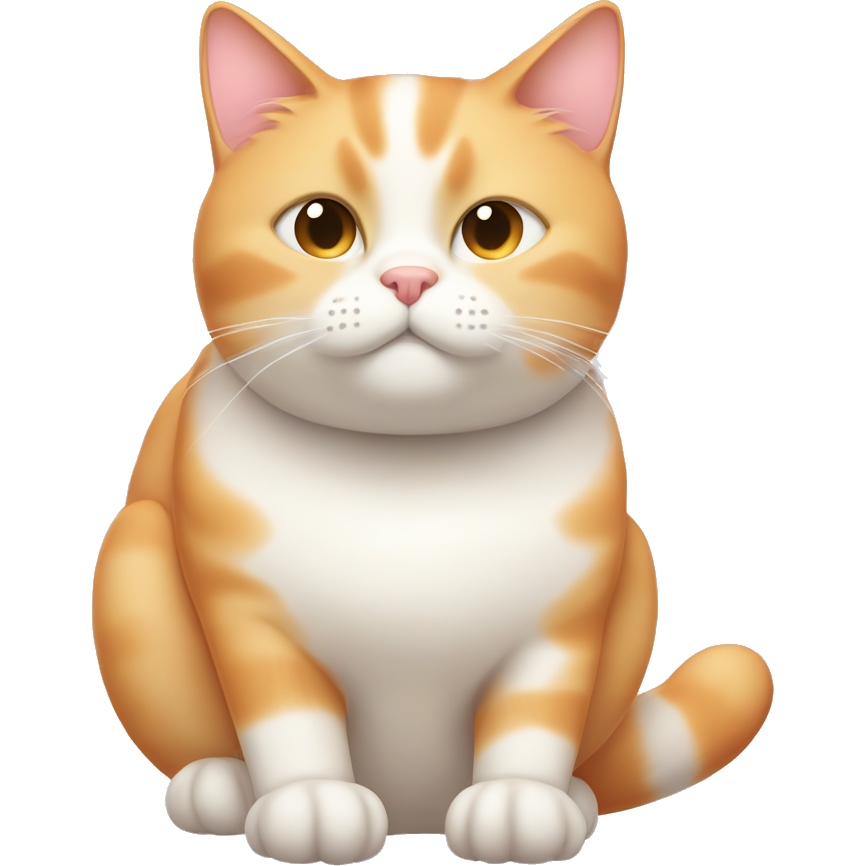 A light orange and white cat with a round face, half-closed eyes, and a relaxed, sleepy and cute expression. It has large, pointed ears, a soft pink nose, and long white whiskers. The fur is smooth, with orange patches mainly on the head and ears and back, while the rest is predominantly white. The overall look should capture a chill, slightly unimpressed but adorable feline expression.