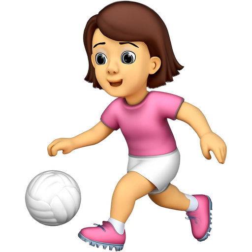 a Girl with Brown Short hair plays football with light pink football shoes and white shorts and light pink t-shirt her skin tone is light and she wears clean makeup