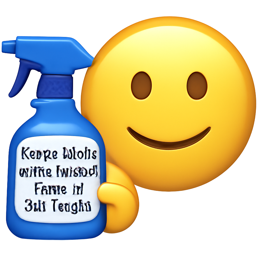A blue spray bottle that says ‘‘Keeps idiots and assholes away for 24+ hours'' with a emoji holding it