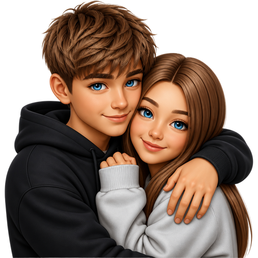 Make a touchy couple, they have light brown hair and blue eyes (the guy has textured fringe hair and the girl has long straight hair)