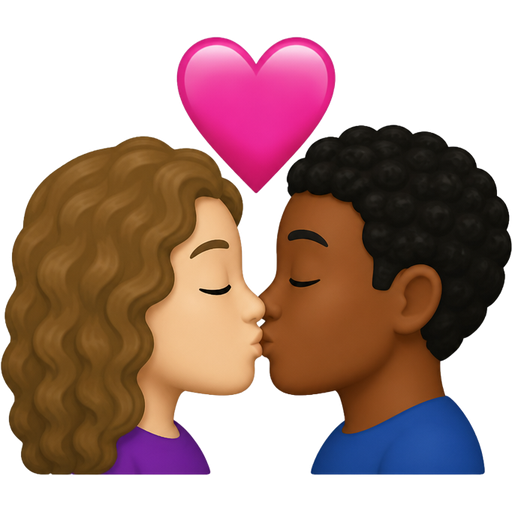 i want this emoji 👩❤️💋👨 but for the girl to be pale with light brown curly hair and the boy to be darker with black short curly hair.