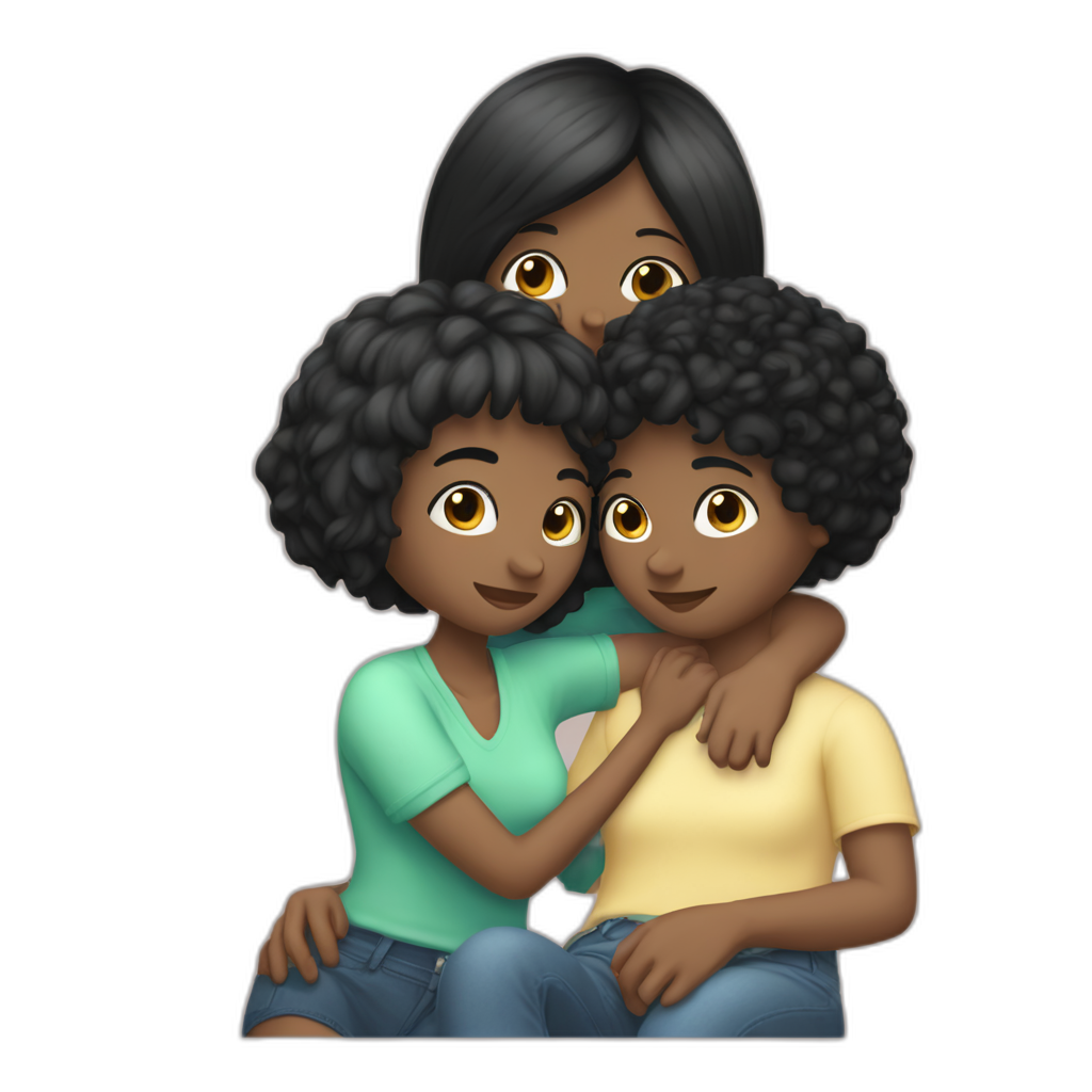 intimacy a girl with a black mullet haircut, and short black haircut girlfriend, they both have a bright white skin holding each others tightly in her lap