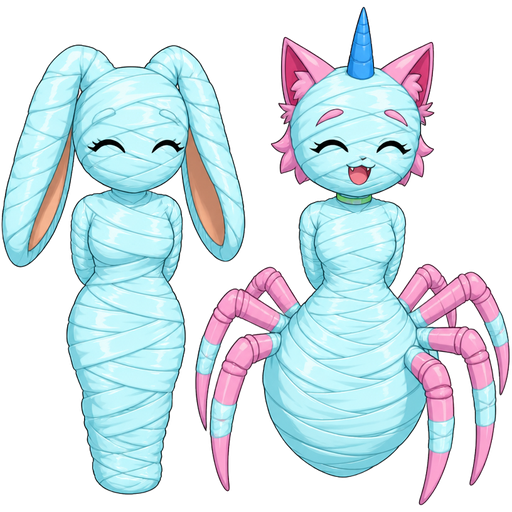 wrapped up and mummified fully covered in a #B8FFFF spider slik cocoon shaped like anthro female rabbit anthro arms behind back with #B8FFFF spider slik wrappings completely covered with thick layers non-transparent #B8FFFF spider slik wrappings based on cream the rabbit next to a happy anthro femboy pink cat drider based on unikitty wrapped up and mummified fully covered in a #B8FFFF spider slik cocoon shaped like anthro female rabbit anthro arms behind back with #B8FFFF spider slik wrappings completely covered with thick layers non-transparent #B8FFFF spider slik wrappings based on cream the rabbit next to a happy anthro femboy pink cat drider based on unikitty
